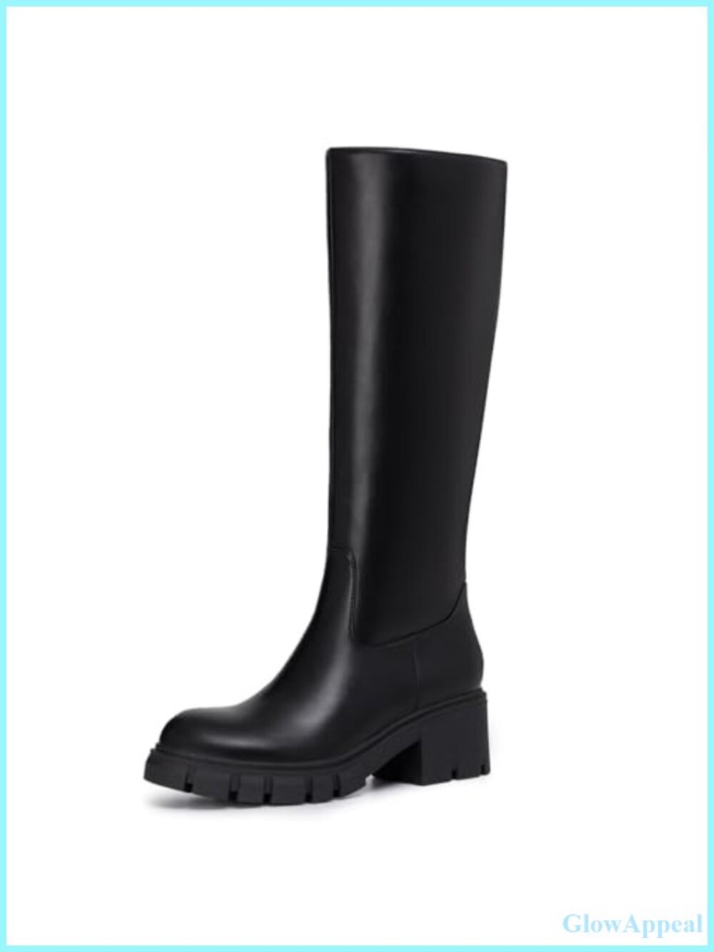 PU Leather Knee High Boots Platform Chunky Lug Sole Round Toe Tall Boots